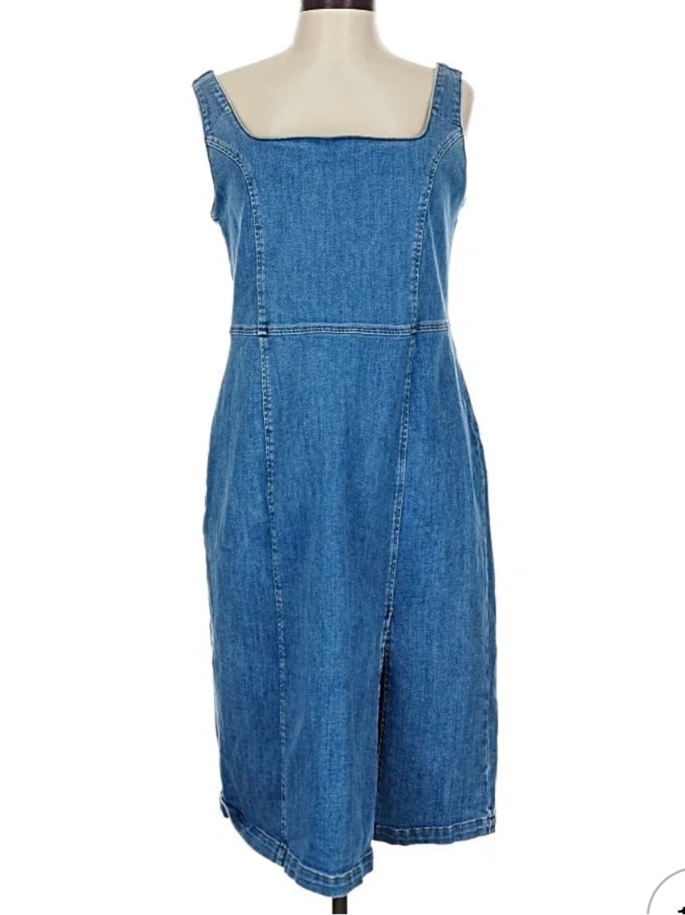 Reformation Blue Denim Midi Overall Dress